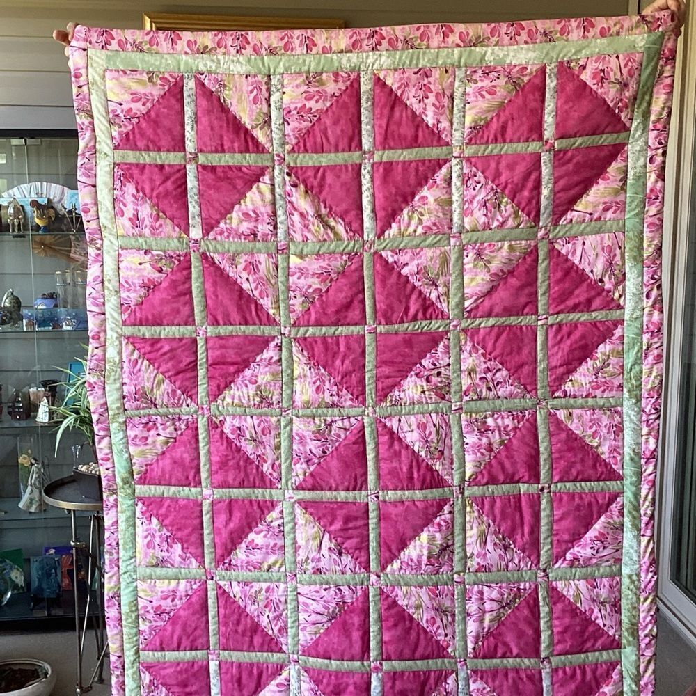 Elegant Pink and Green Patchwork Quilt